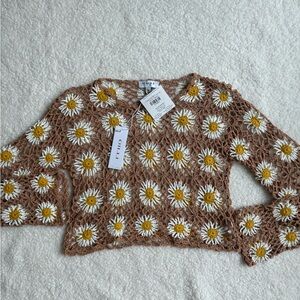 Gilli Floral Crochet Sweater in Brown and Yellow